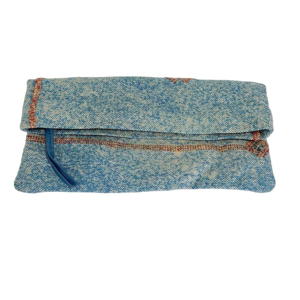 Mer Sea Sahara Foldover Clutch Blue Textured Fabric Zip Closure Travel Resort